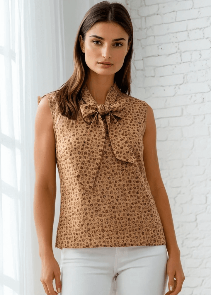 Vintage Style Tops This top is for the vintage lover at heart! Now available in our Paw print. This 100% cotton top features bust darts for a flattering silhouette, a side zippered closure for ease of wear, and an oversized bow at the neckline for that perfect 1950&