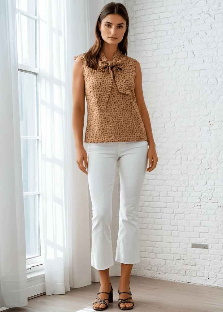 Vintage Style Tops This top is for the vintage lover at heart! Now available in our Paw print. This 100% cotton top features bust darts for a flattering silhouette, a side zippered closure for ease of wear, and an oversized bow at the neckline for that perfect 1950&