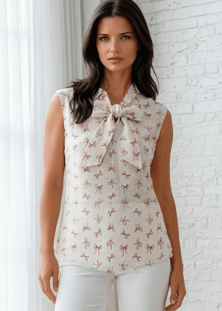 Vintage Style Tops This top is for the vintage lover at heart! Now available in our Pink Bows print. This 100% cotton top features bust darts for a flattering silhouette, a side zippered closure for ease of wear, and an oversized bow at the neckline for that perfect 1950&