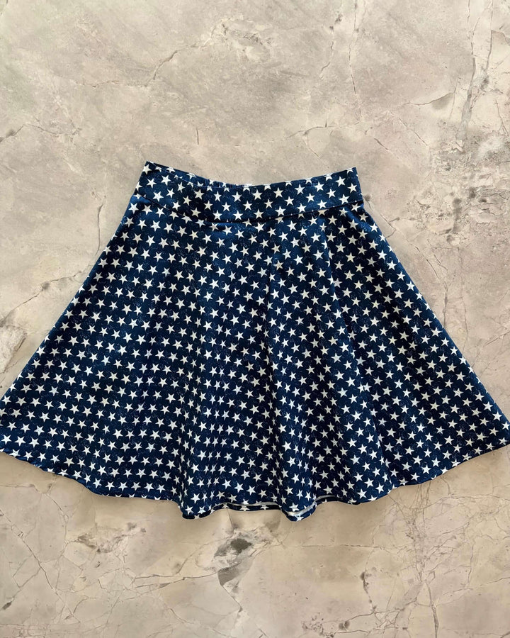 Made in USA. Shop the Stars cotton skater skirt by Retrolicious, with a vintage-inspired look, elasticized back waist and true-to-size fit. XS–4X.