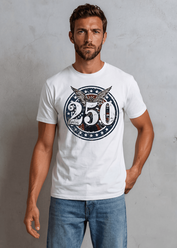 250 Emblem Eagle Distorted Graphic White T-Shirt Made in USA