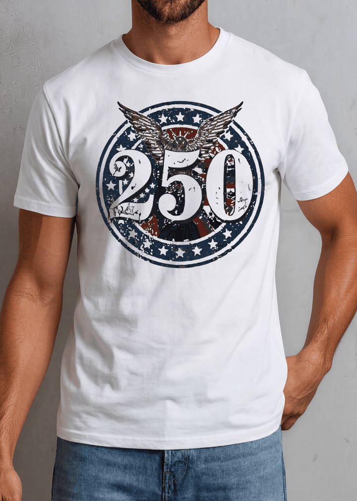 250 Emblem Eagle Distorted Graphic White T-Shirt Made in USA