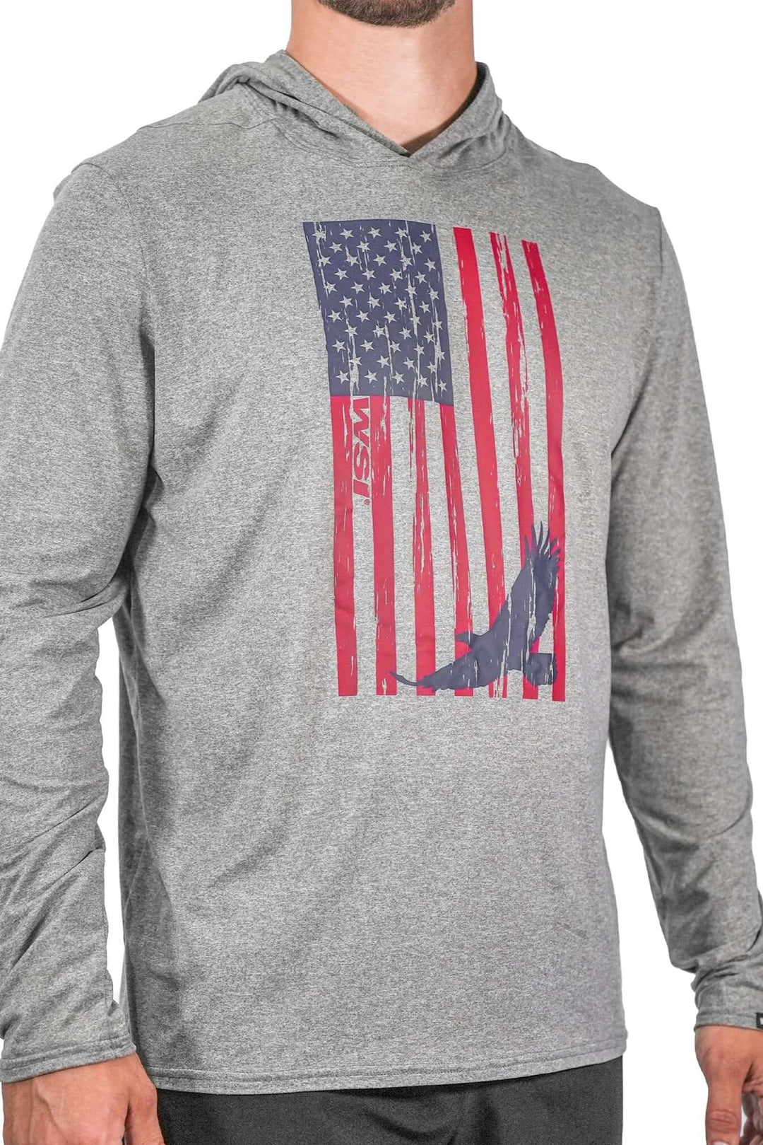 Made in USA Patriot SoftTECH™ Lightweight Hoodie Gray Long sleeve, Moisture Wicking, Built in SPF 50 Sun Protection