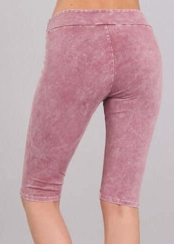 Ladies Mineral Washed Rose Denim Knee Length Biker Shorts | Chatoyant Style