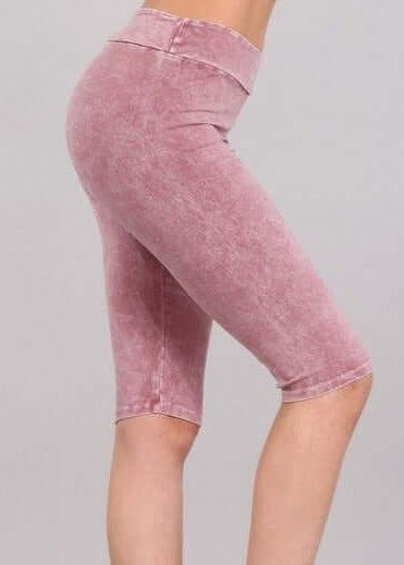 Ladies Mineral Washed Rose Denim Knee Length Biker Shorts | Chatoyant Style