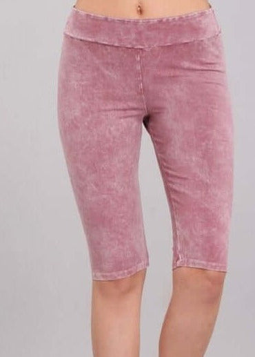 Ladies Mineral Washed Rose Denim Knee Length Biker Shorts | Chatoyant Style