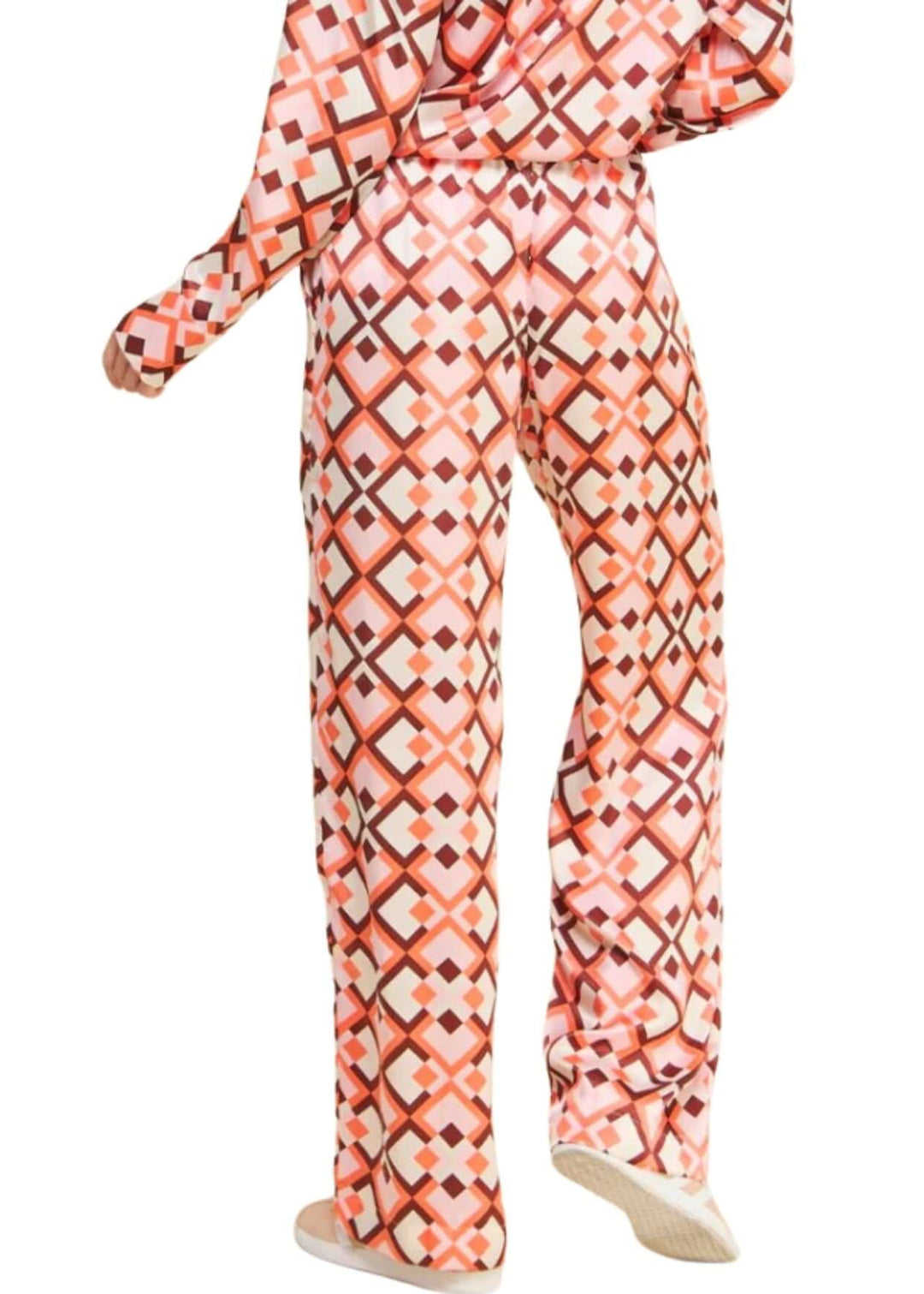 USA Made Ladies Pink Retro Pattern Satin Pants by If She Loves Style 