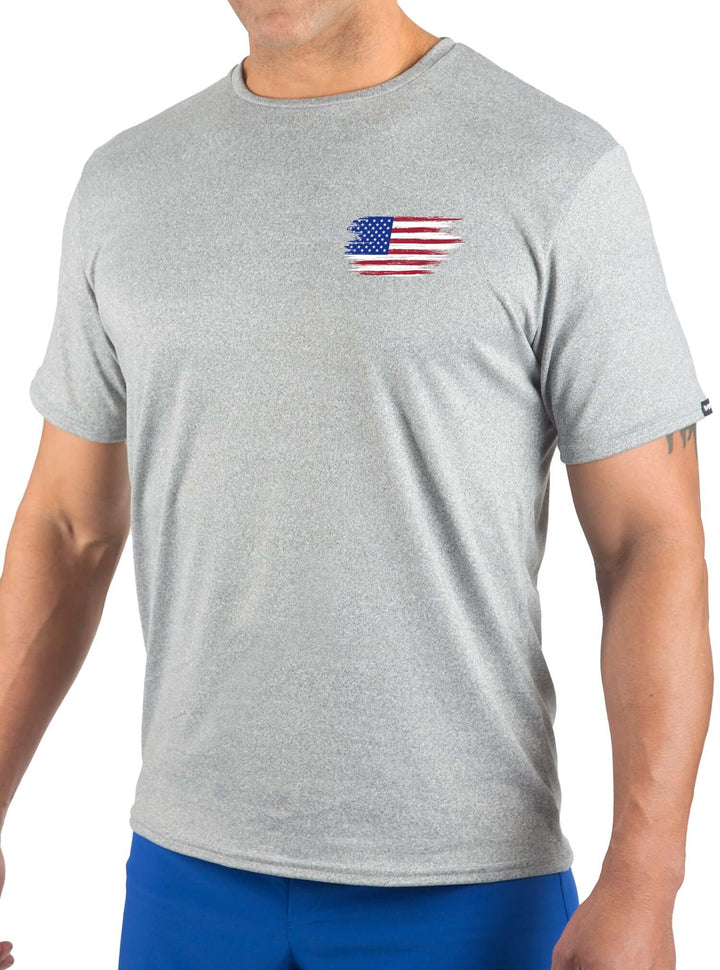 Made in USA. WSI Sportswear Men’s Patriotic Freedom Faith Family Graphic SoftTECH™ Tee.  Lightweight, Moisture Wicking, in Light Gray
