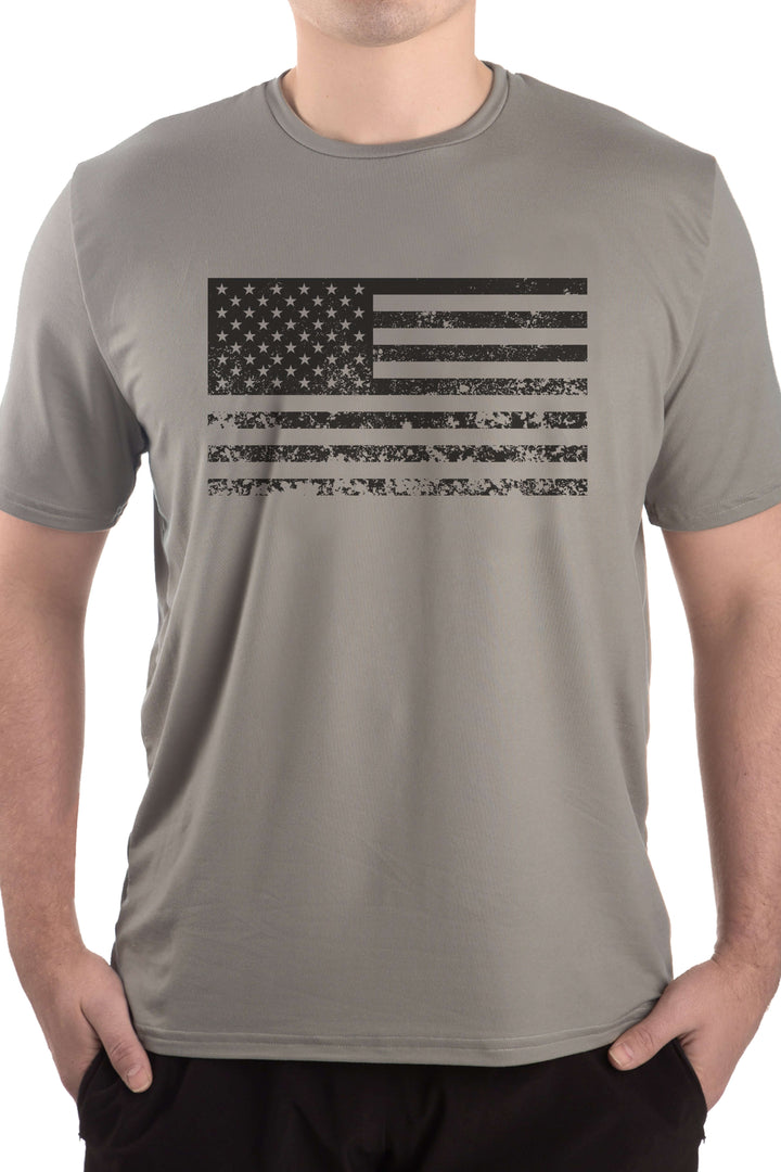 Made in USA. WSI Sportswear Men’s Patriotic Distressed American Flag Graphic SoftTECH™ Tee.  Lightweight, Moisture Wicking