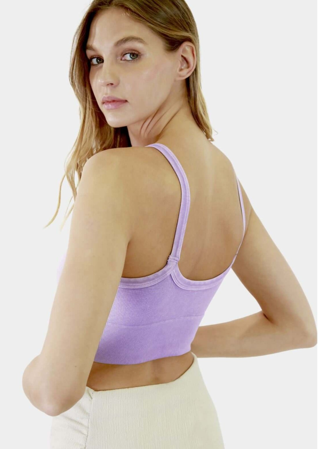 Niki Biki Ladies Fitted Vintage V-Neck Ribbed Bra Top Style NS8187  in Vintage Amethyst | Made in USA | Classy Cozy Cool Women&