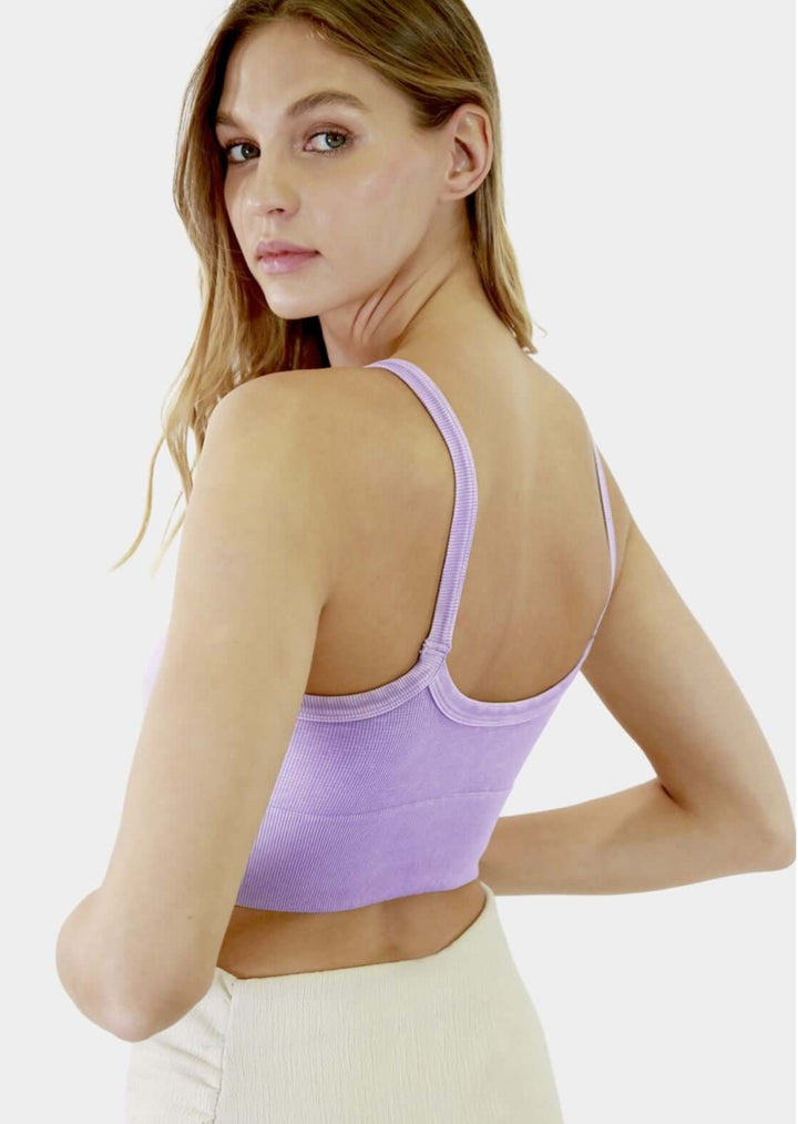 Niki Biki Ladies Fitted Vintage V-Neck Ribbed Bra Top Style NS8187  in Vintage Amethyst | Made in USA | Classy Cozy Cool Women&