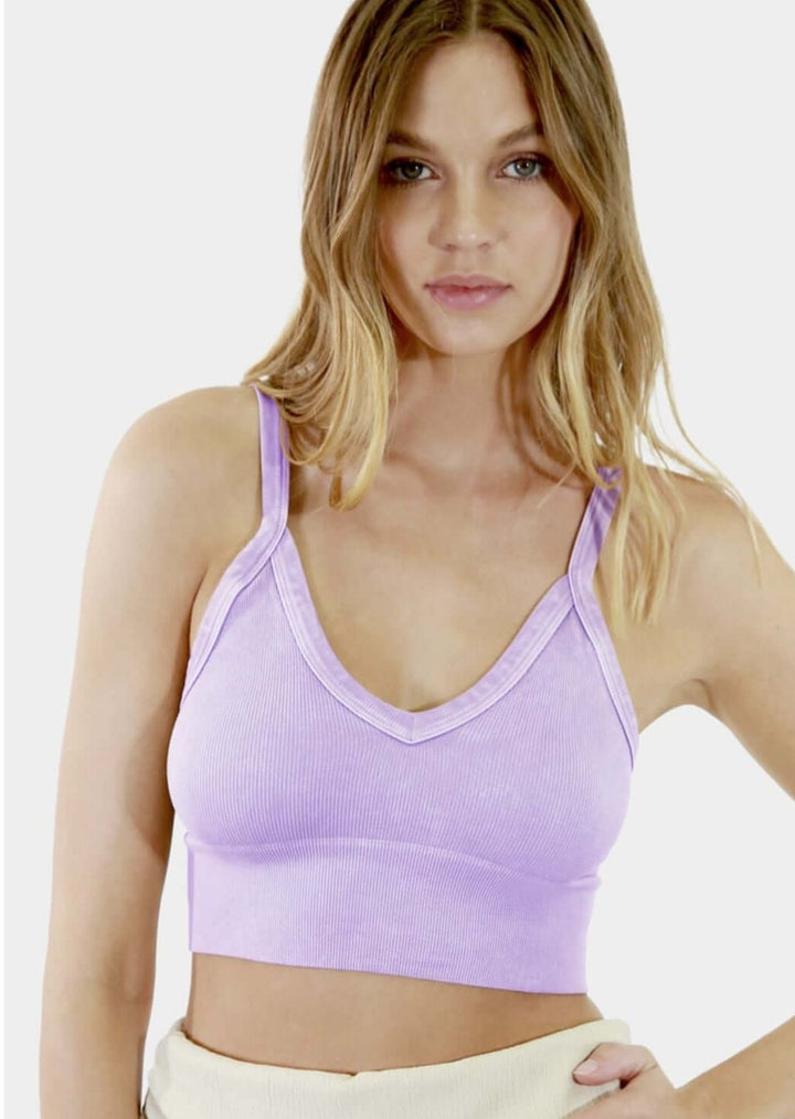 Niki Biki Ladies Fitted Vintage V-Neck Ribbed Bra Top Style NS8187  in Vintage Amethyst | Made in USA | Classy Cozy Cool Women&