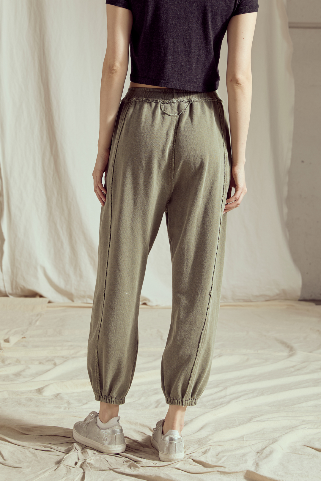 Shop the Sunday Morning Joggers in Olive &amp; Sand — soft 100% cotton joggers with a relaxed fit. Perfect for lounging or casual wear. Sizes XS–L.