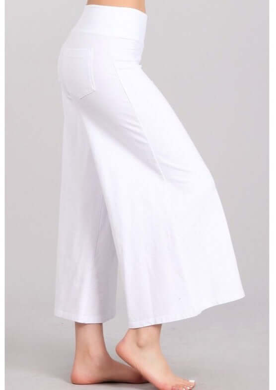 Ladies Super Soft Mineral Washed Gaucho Pants in White | Made in USA | Chatoyant Style