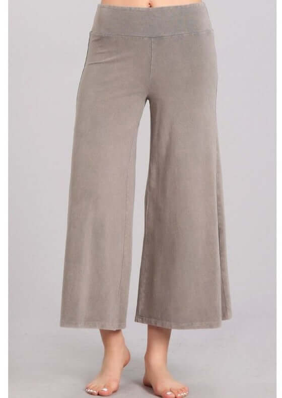 Ladies Super Soft Mineral Washed Gaucho Pants in Taupe | Made in USA | Chatoyant Style