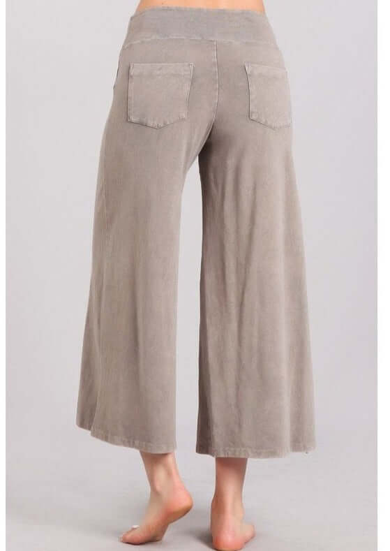 Ladies Super Soft Mineral Washed Gaucho Pants in Taupe | Made in USA | Chatoyant Style