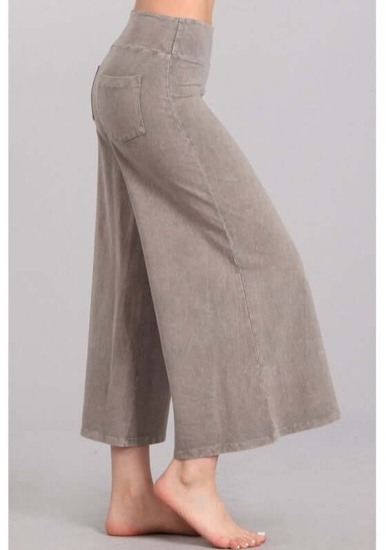 Ladies Super Soft Mineral Washed Gaucho Pants in Taupe | Made in USA | Chatoyant Style