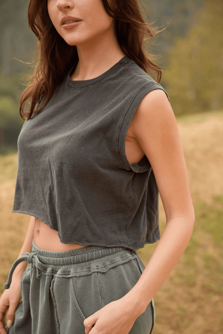 Ana Tank by People of Leisure — 100% organic cotton, relaxed fit, sleeveless in 6 colors. Ethically made in LA. Sizes XS–XL.