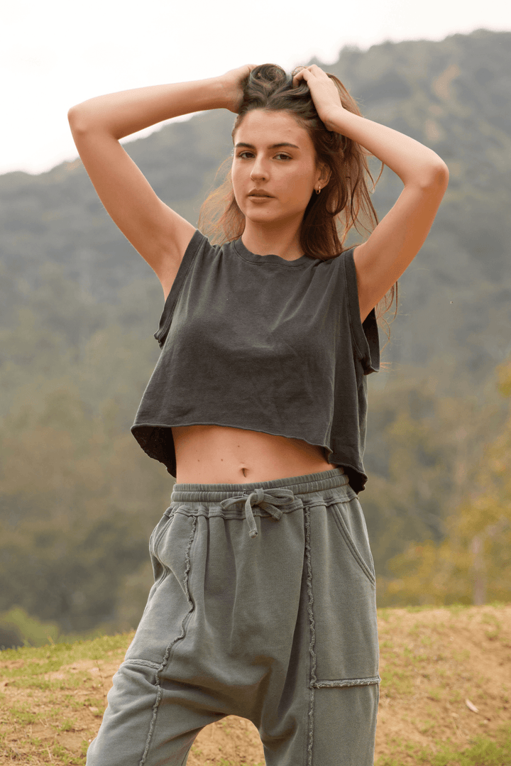 Ana Tank by People of Leisure — 100% organic cotton, relaxed fit, sleeveless in 6 colors. Ethically made in LA. Sizes XS–XL.