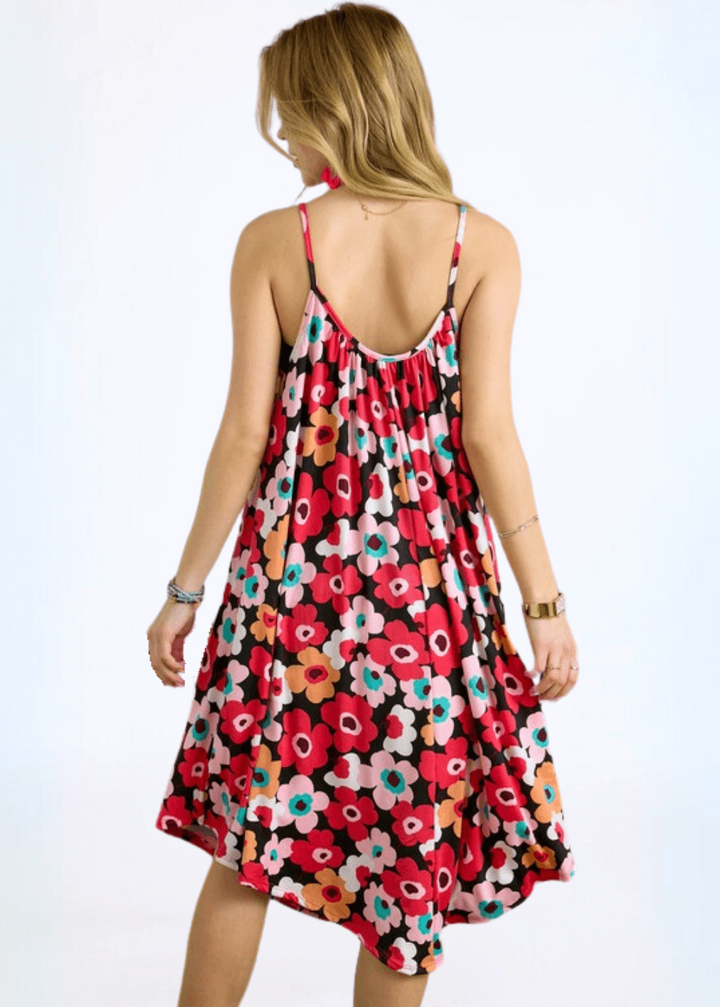 Made in USA | Ladies Colorful Print Spaghetti Straps Super Soft Summer Sun Dress for Beach, Vacation, Summer Parties  Classy Cozy Cool Women&