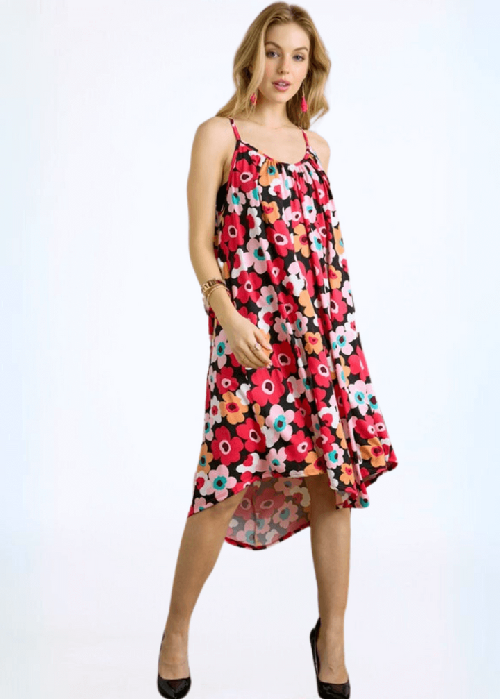 Made in USA | Ladies Colorful Print Spaghetti Straps Super Soft Summer Sun Dress for Beach, Vacation, Summer Parties  Classy Cozy Cool Women&