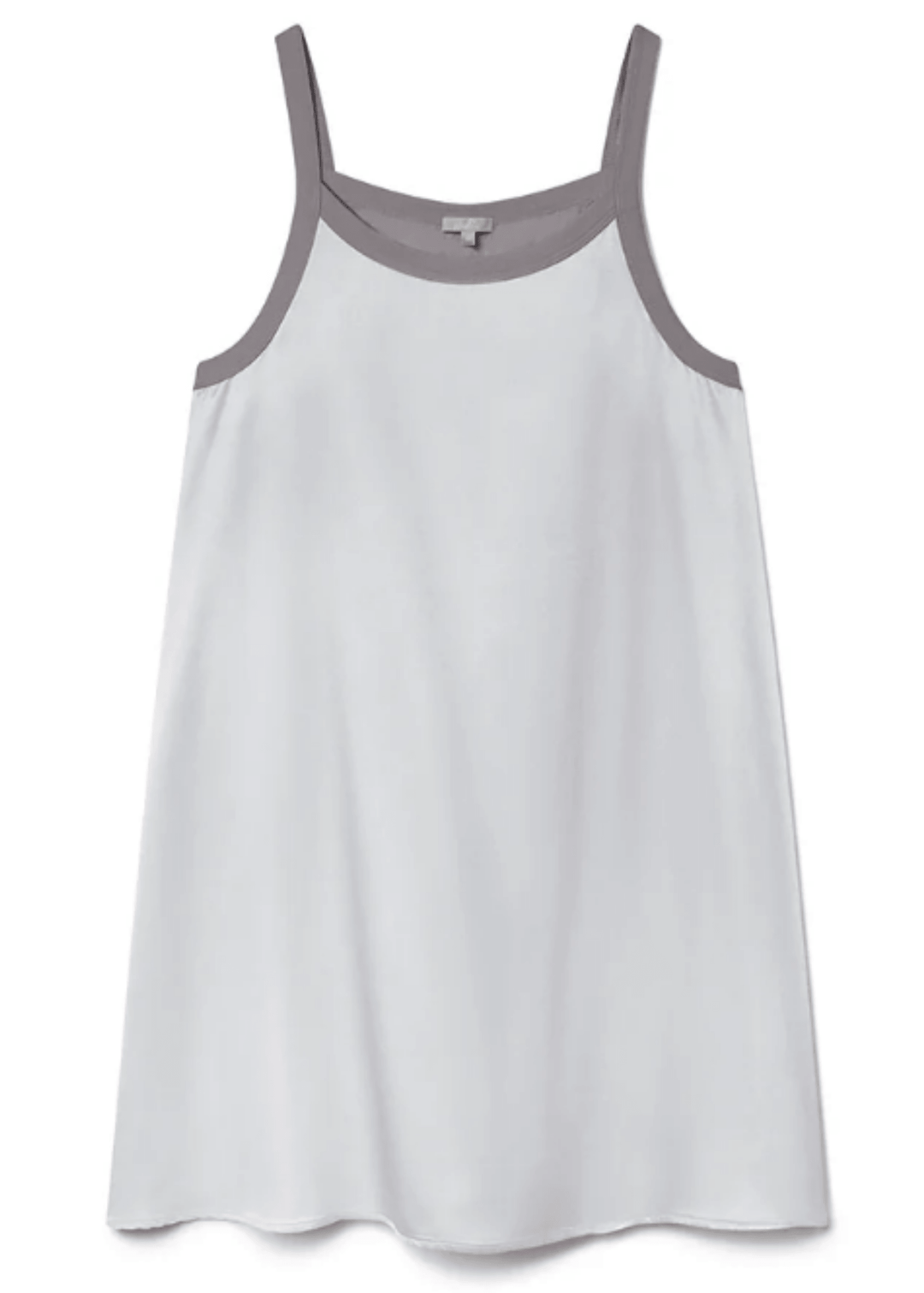The Ariana Sleep Dress in Morning Blue — a 75% rayon, 25% silk satin slip with ribbed trim. Effortlessly elegant loungewear, proudly made in the USA.