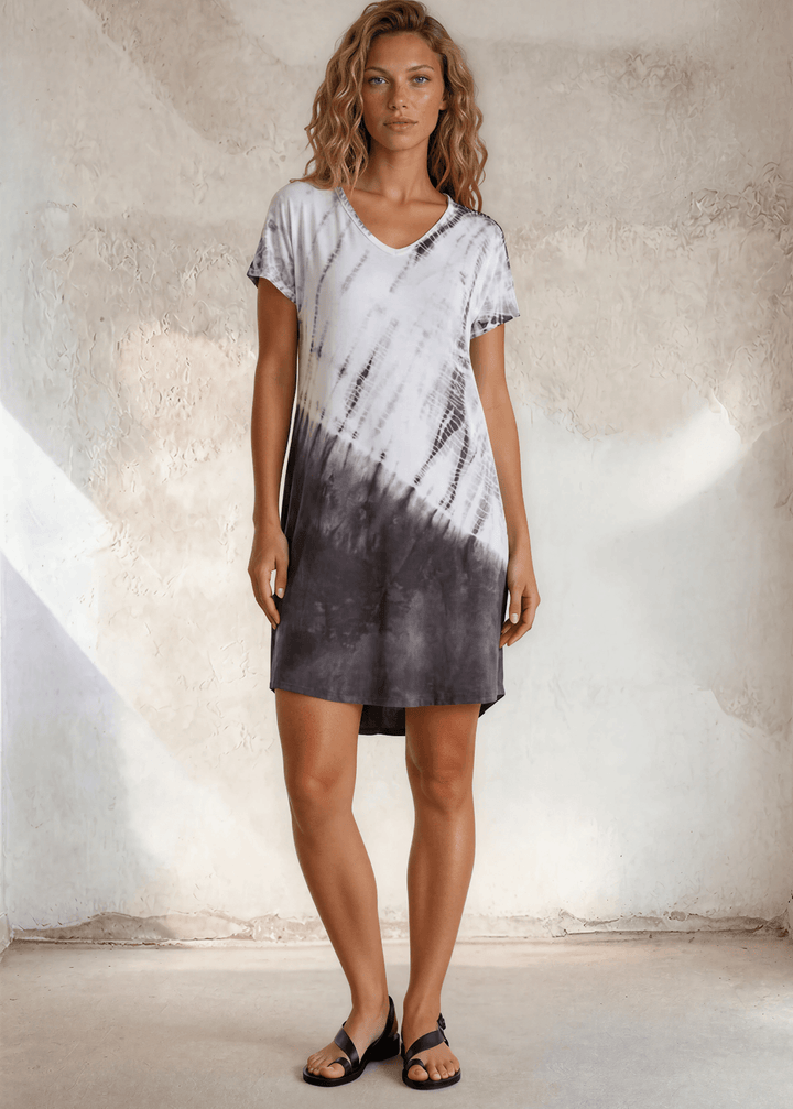 USA Made Ladies Casual Knee Length Tie Dye Dress in Grey Tones |  Style