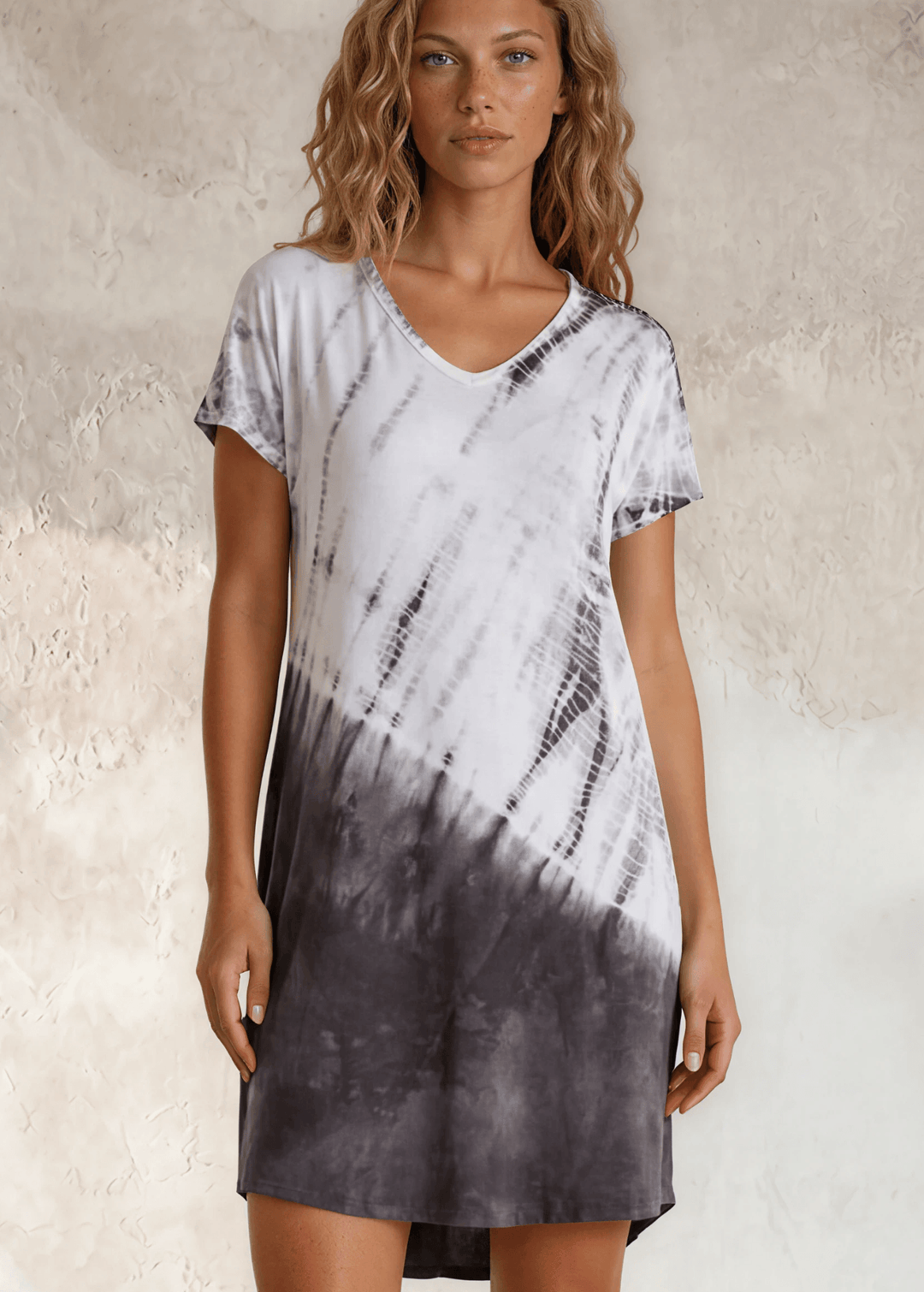 USA Made Ladies Casual Knee Length Tie Dye Dress in Grey Tones |  Style