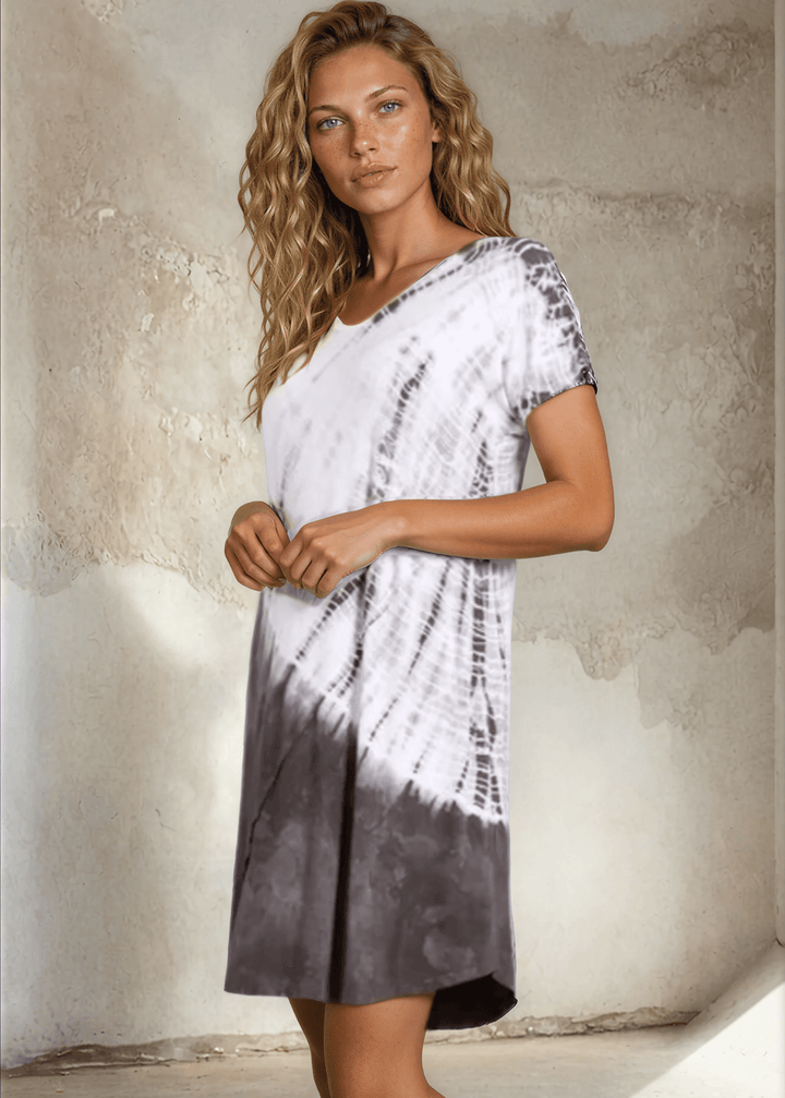 USA Made Ladies Casual Knee Length Tie Dye Dress in Grey Tones |  Style