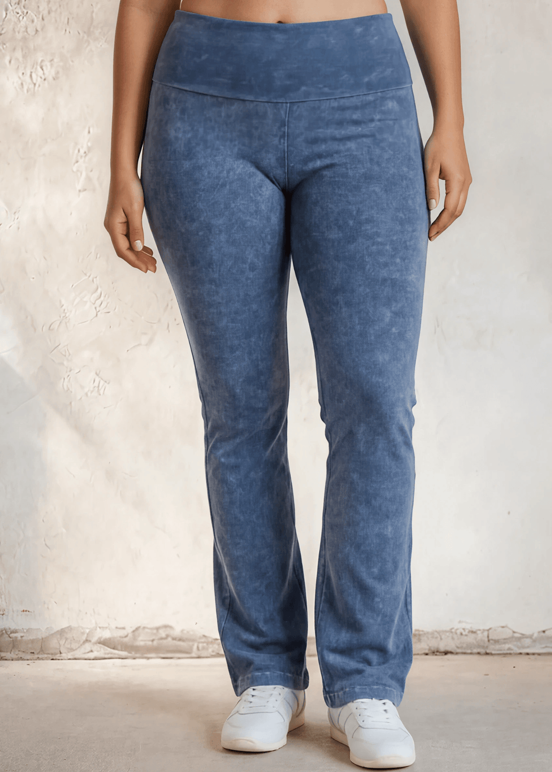 USA Made | Light Denim Women's Plus Size Bootcut Cotton Stretch Jeggings Fold Over Waist  | Style C30136 | Classy Cozy Cool Made in America Clothing Boutique