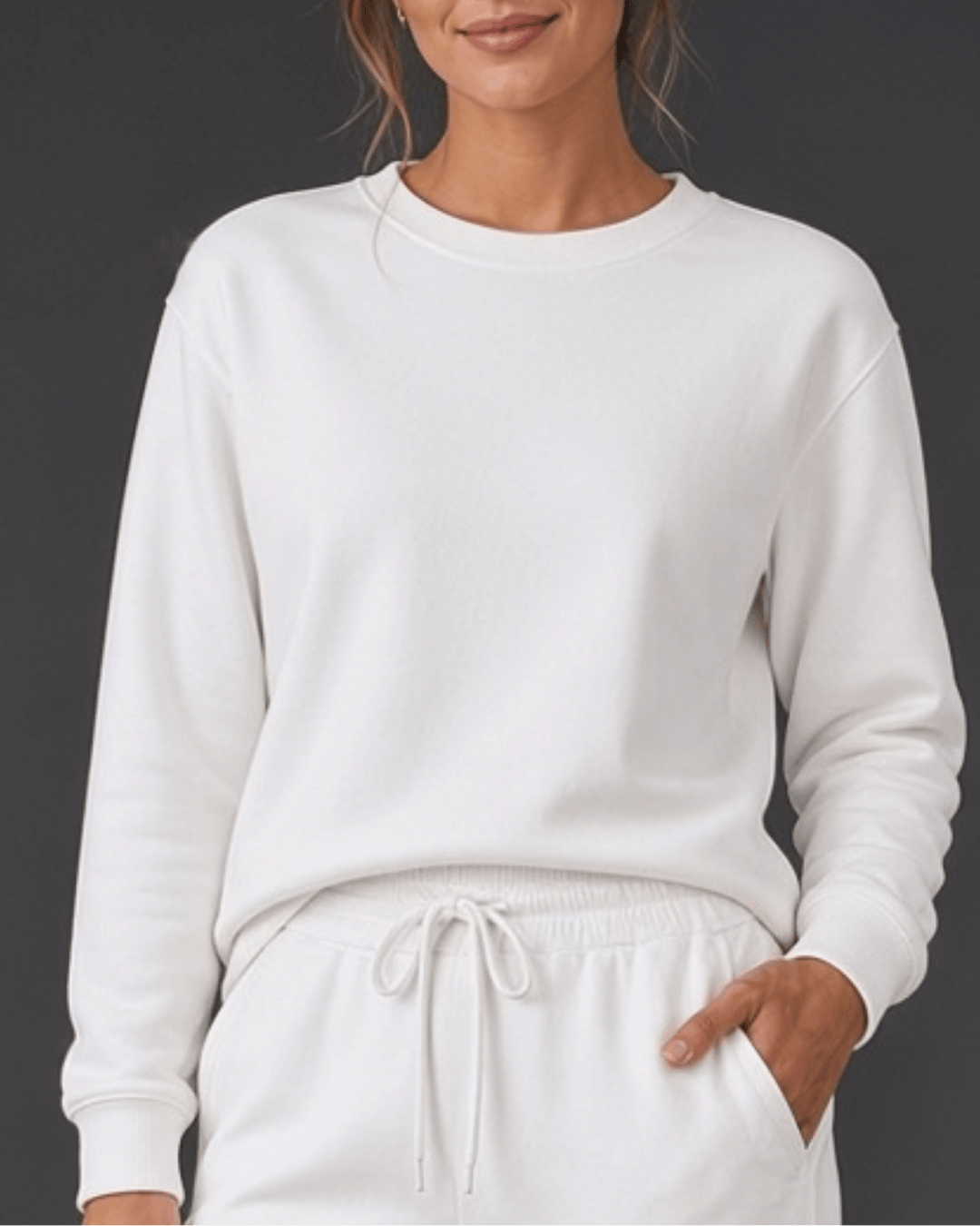 Made in USA. Shop the white Carmen casual sweatshirt with a relaxed fit for easy everyday styling. The best in basics.