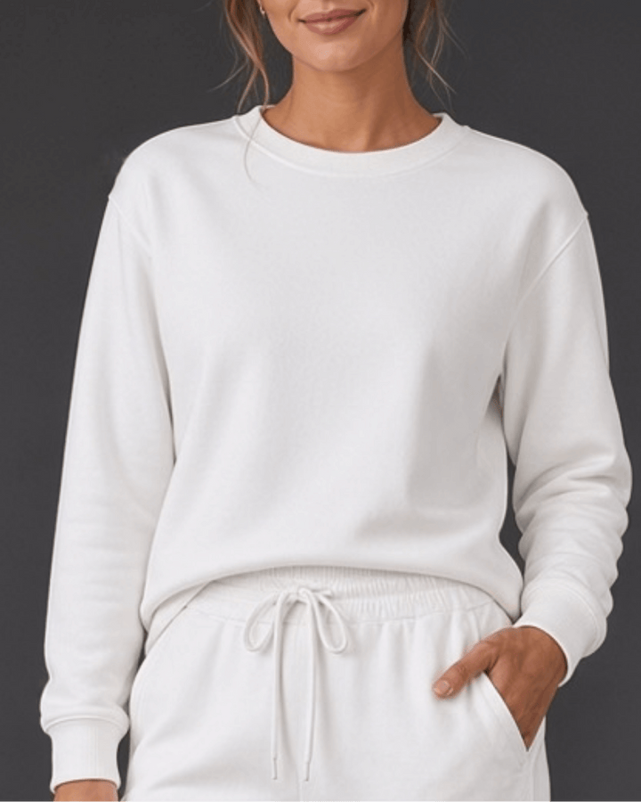 Made in USA. Shop the white Carmen casual sweatshirt with a relaxed fit for easy everyday styling. The best in basics.