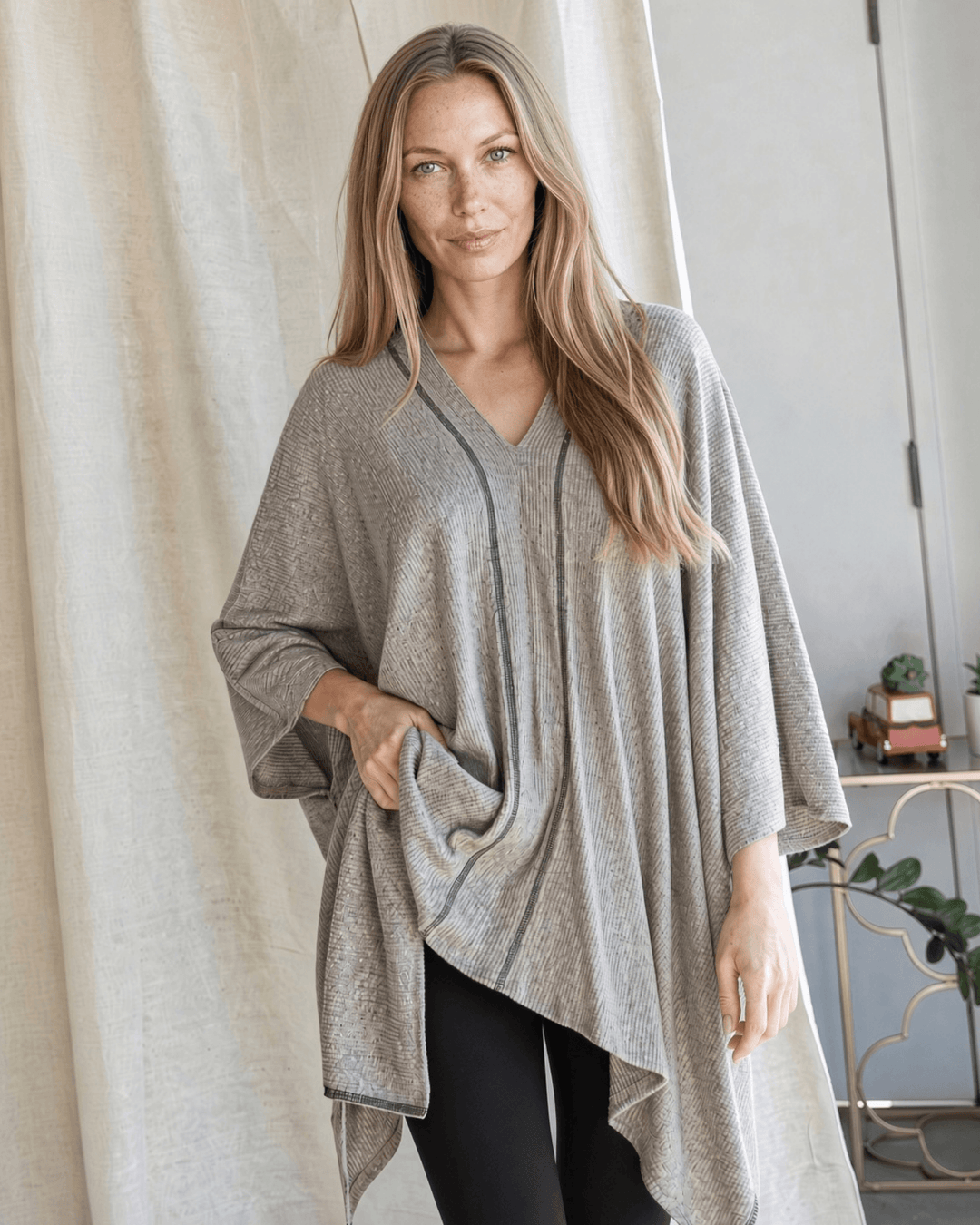 Versatile V-Neck Poncho with Reverse Stitching | Made in USA
