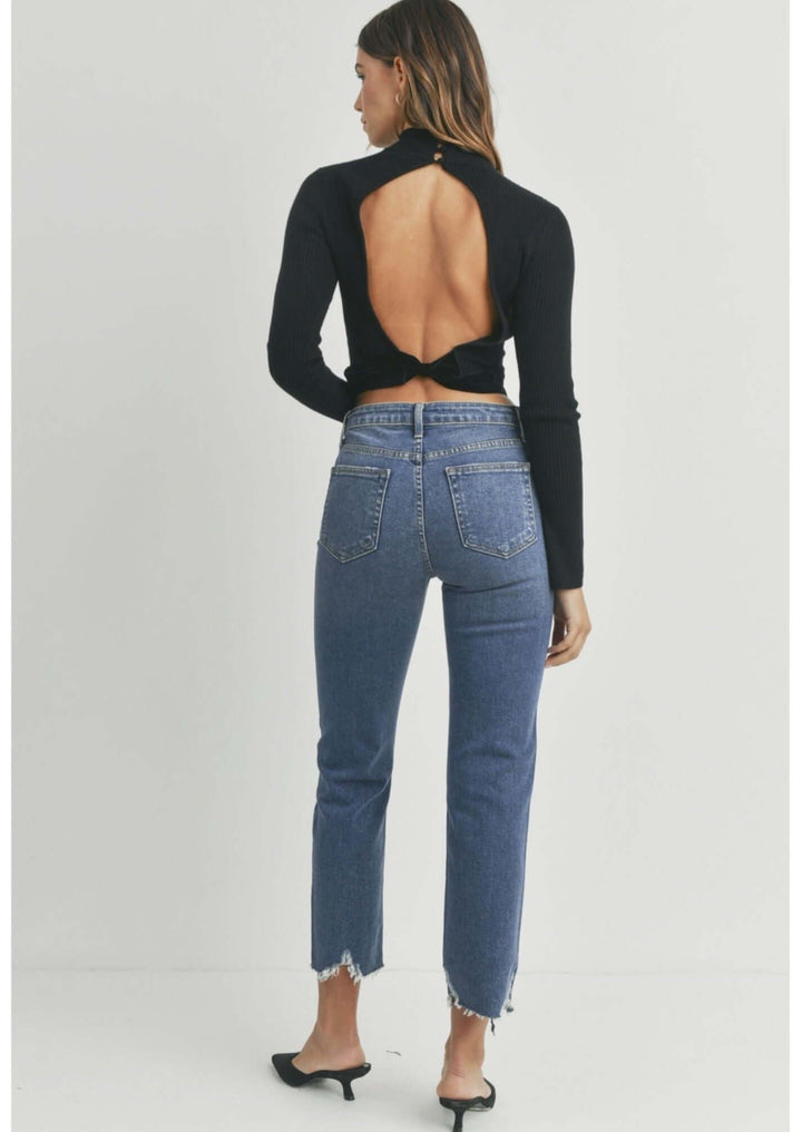 Just Black Denim Relaxed Fit Mid Rise Distressed Hem Cropped Jeans BP304J | Made in USA | Classy Cozy Cool Made in America Women&