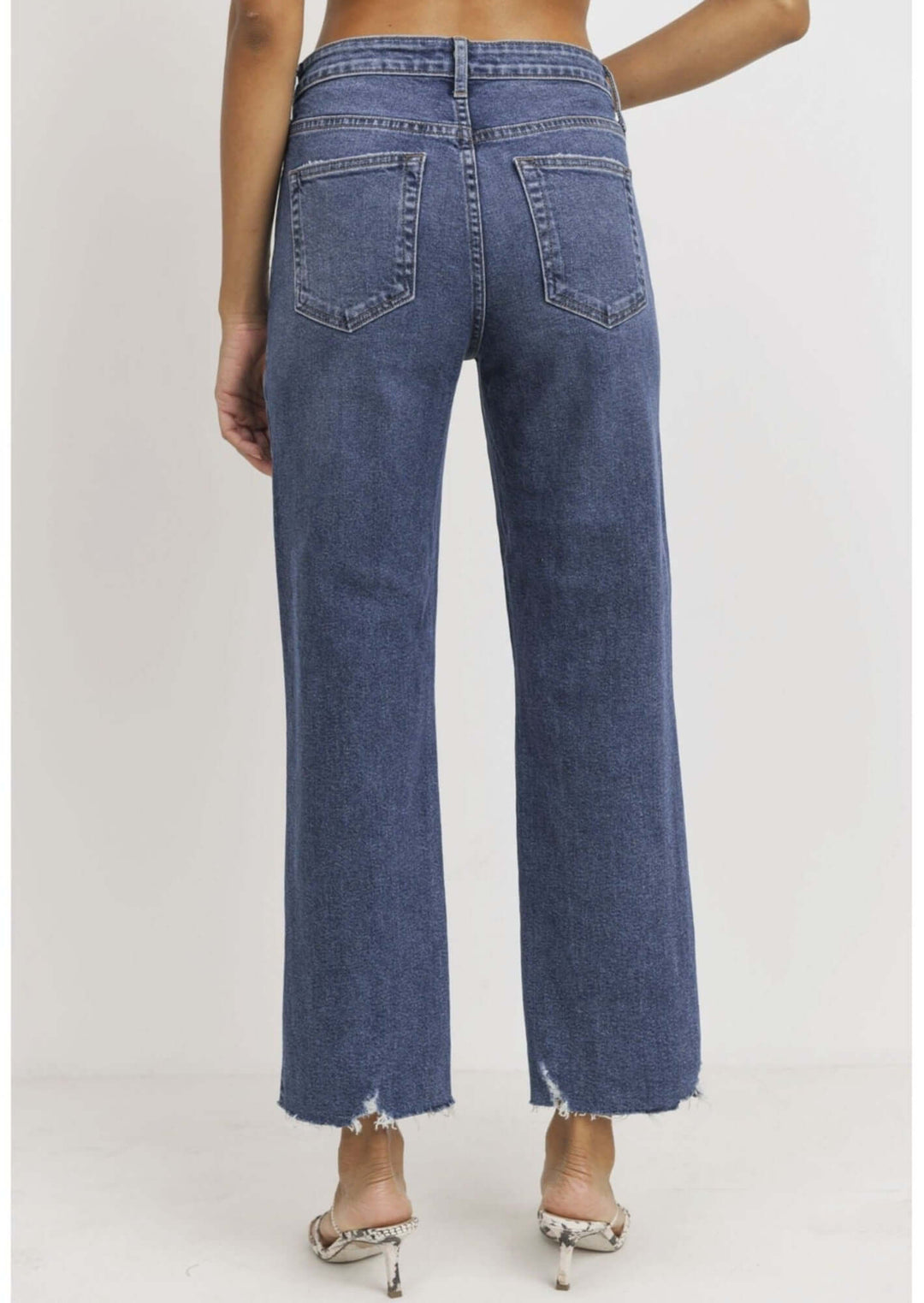 Just Black Denim Relaxed Fit Mid Rise Distressed Hem Cropped Jeans BP304J | Made in USA | Classy Cozy Cool Made in America Women&