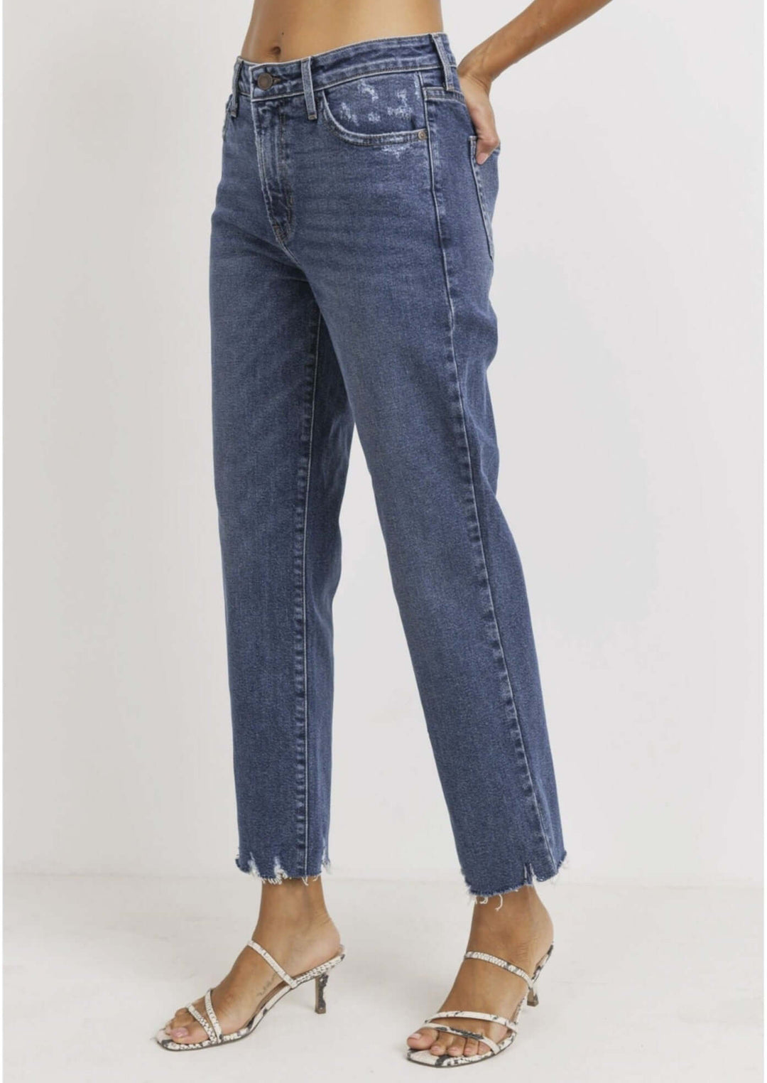 Just Black Denim Relaxed Fit Mid Rise Distressed Hem Cropped Jeans BP304J | Made in USA | Classy Cozy Cool Made in America Women&