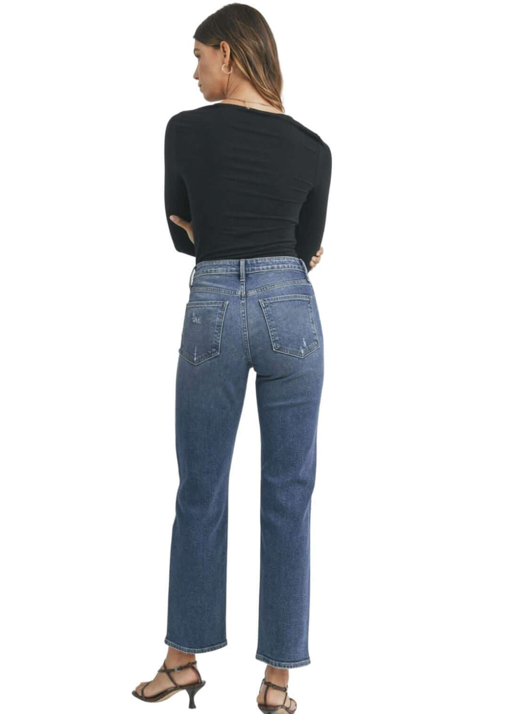 Just Black Denim Style# BP373J | Women's True Vintage Straight Leg Denim Jeans in Medium Denim | Made in USA | Classy Cozy Cool Women's Made in America Clothing Boutique