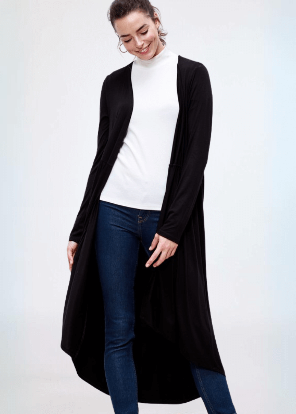 Made in USA Casual, Lightweight & Oh So Soft Open Front Maxi Length Bamboo Duster for All Seasons in Black | Classy Cozy Cool Made in America Boutique