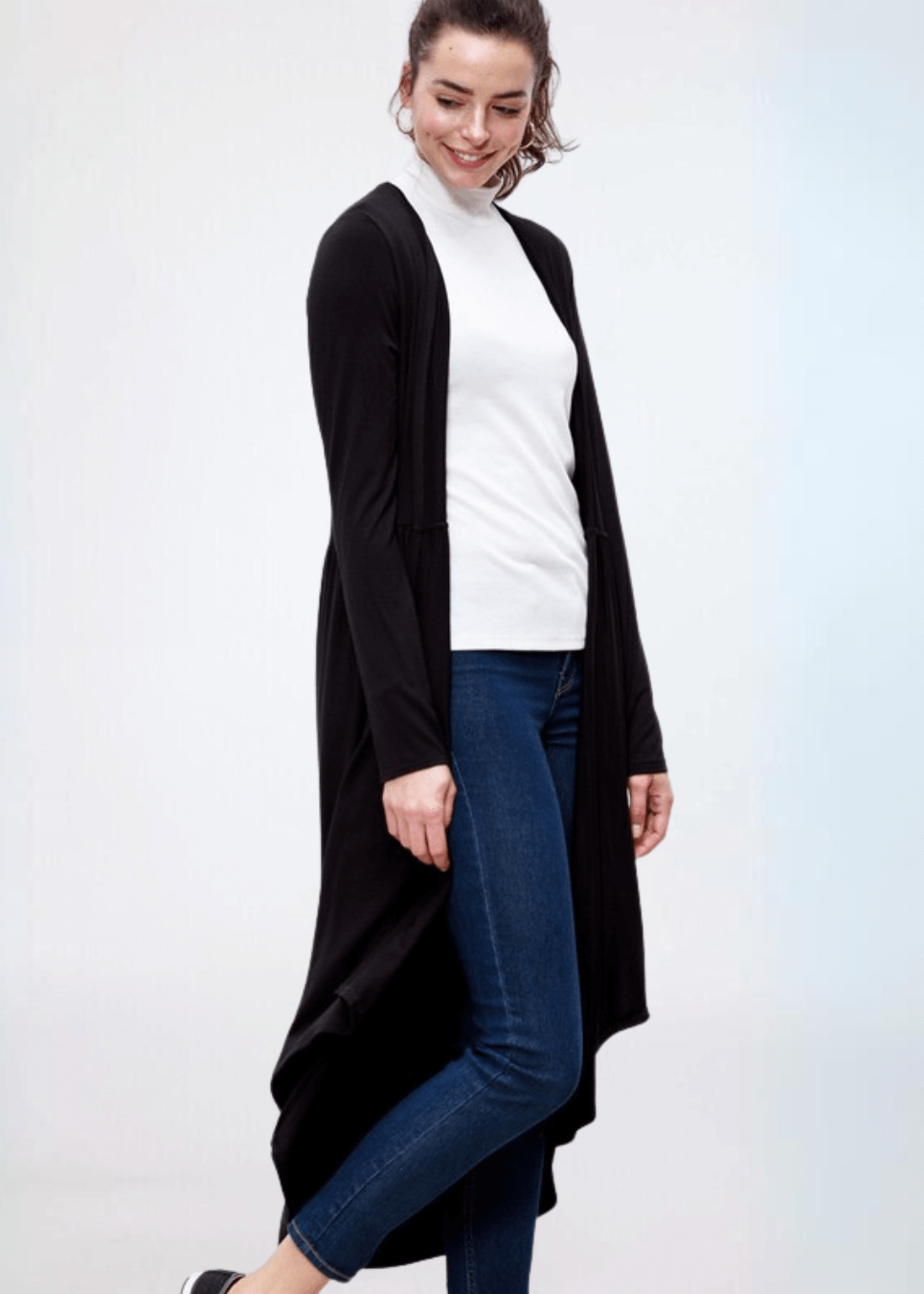 Made in USA Casual, Lightweight &amp; Oh So Soft Open Front Maxi Length Bamboo Duster for All Seasons in Black | Classy Cozy Cool Made in America Boutique