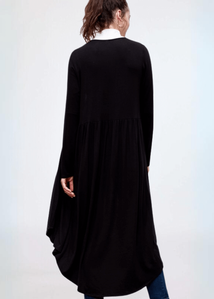 Made in USA Casual, Lightweight &amp; Oh So Soft Open Front Maxi Length Bamboo Duster for All Seasons in Black | Classy Cozy Cool Made in America Boutique
