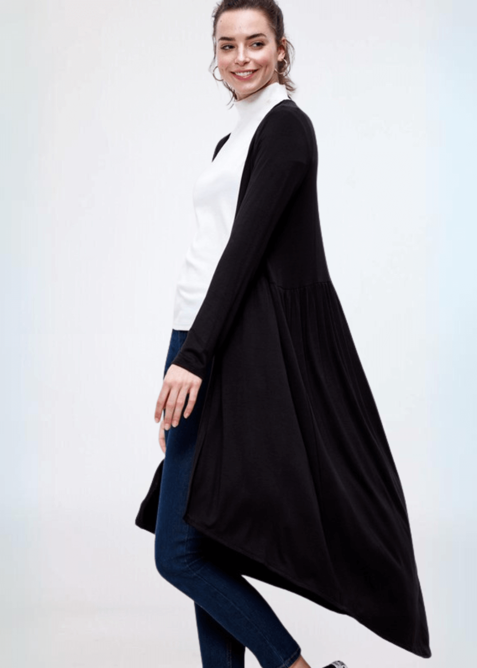 Made in USA Casual, Lightweight &amp; Oh So Soft Open Front Maxi Length Bamboo Duster for All Seasons in Black | Classy Cozy Cool Made in America Boutique