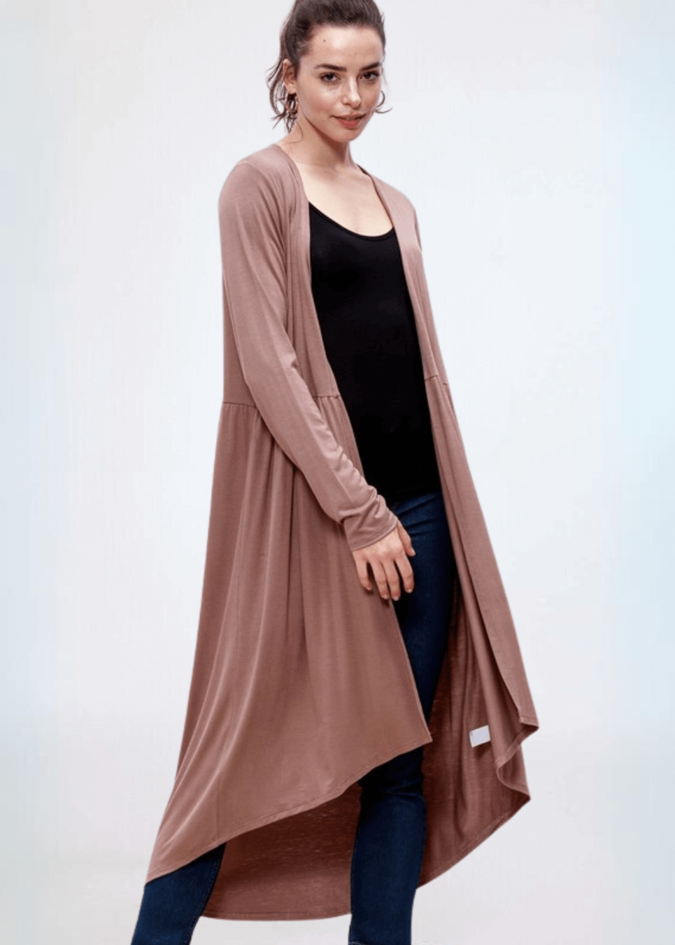 Made in USA Casual, Lightweight &amp; Oh So Soft Open Front Maxi Length Bamboo Duster for All Seasons in Light Camel Brown | Classy Cozy Cool Made in America Boutique