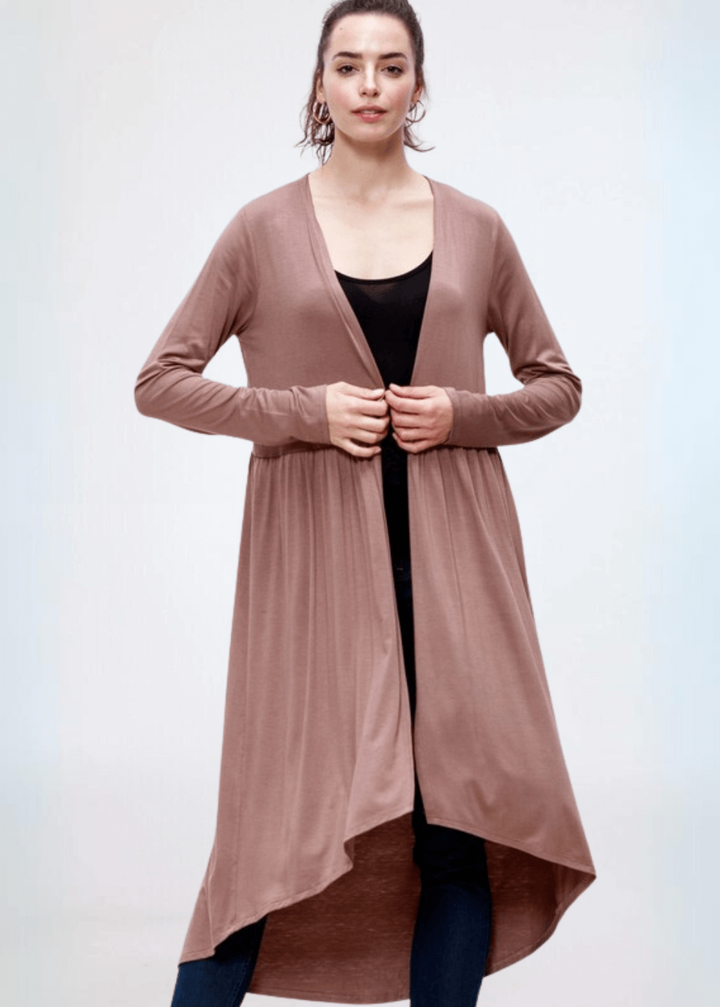 Made in USA Casual, Lightweight &amp; Oh So Soft Open Front Maxi Length Bamboo Duster for All Seasons in Light Camel Brown | Classy Cozy Cool Made in America Boutique