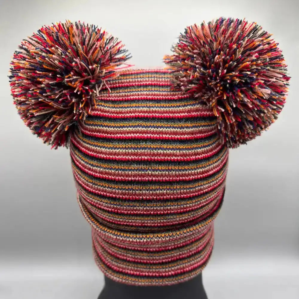 Patented H Stitch Beanie, Double Pom Pom, Multi Color