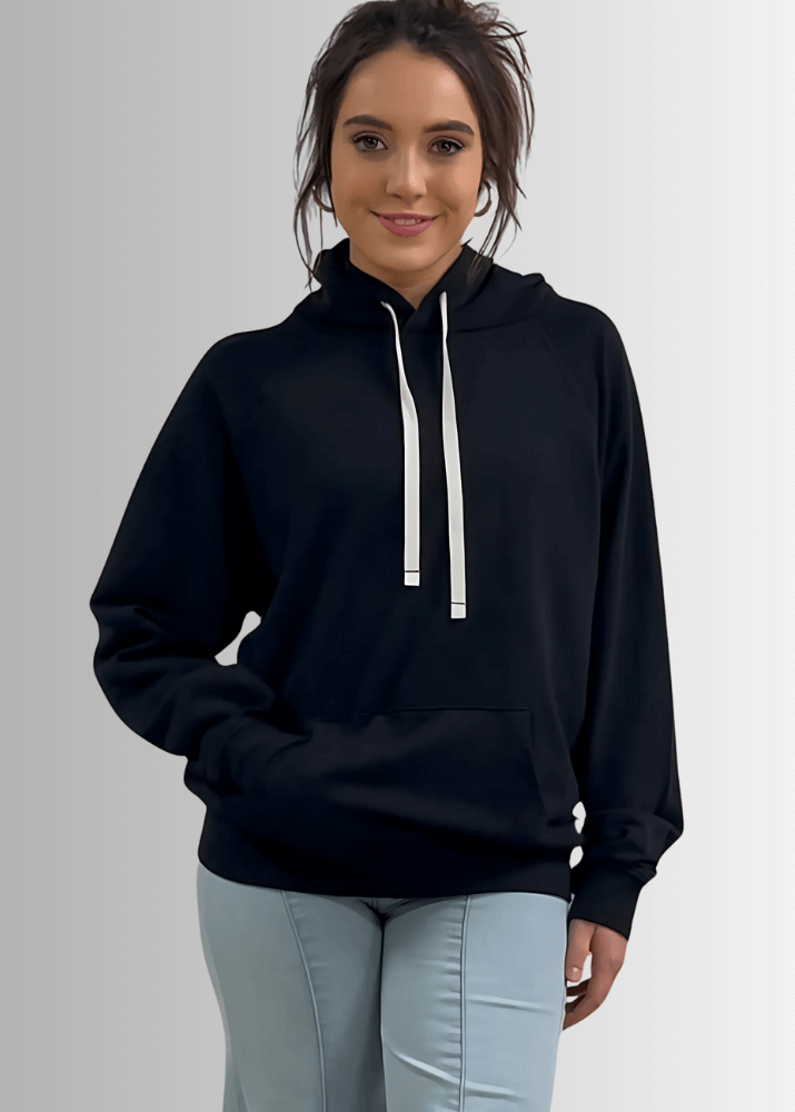 Made in USA Medium Weight Premium Cotton Hoodie Sweatshirt, Made with Premium USA Cotton, Oversized Fit, Lightweight, Crew Neck in Black | Classy Cozy Cool Women's Made in America Boutique