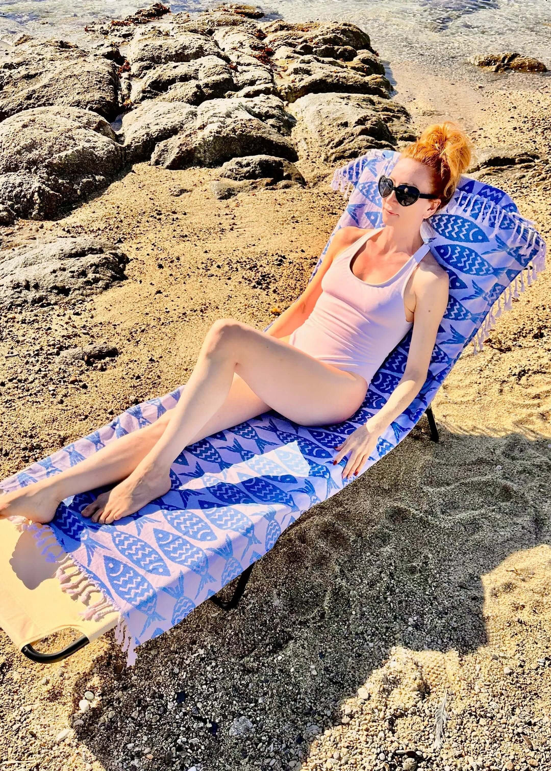 Shop the Beachables Pattern 3-in-1 Turkish Cotton Beach Bag – converts from bag to towel to chair cover. Sand-resistant, quick-dry, machine washable. Made in USA.