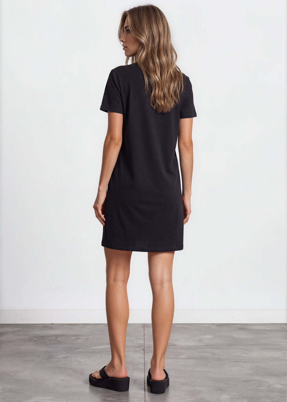 USA Made Ladies Mineral Washed Casual Cotton Short Sleeve Above Knee Length Dress with Pockets | Style# C60596 | Classy Cozy Cool Women's Made in America Boutique