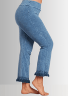 Mineral Washed Crochet Fringe Hem Pants in Plus Size (Light Denim)