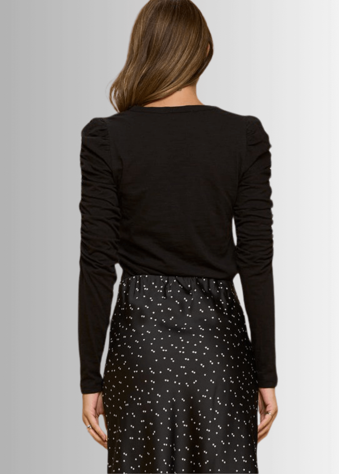 Ladies USA Made Cotton Solid Long Puff Sleeve Fitted Top in Black | Renee C Style