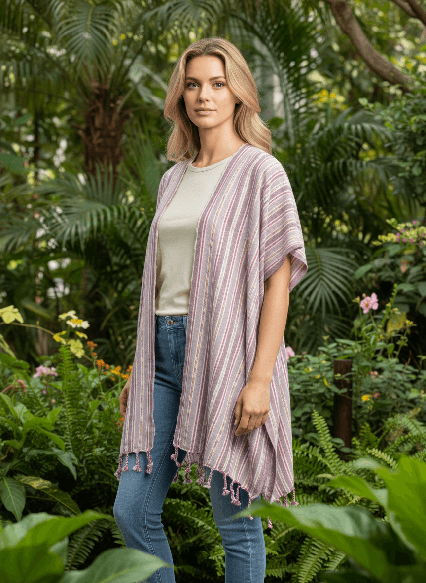 Shop the Beachables Mid Length Cover-Up — handcrafted in the USA from soft Turkish Cotton. Knee-length, tassel hem, vibrant stripes. Perfect for beach, resort &amp; vacation.